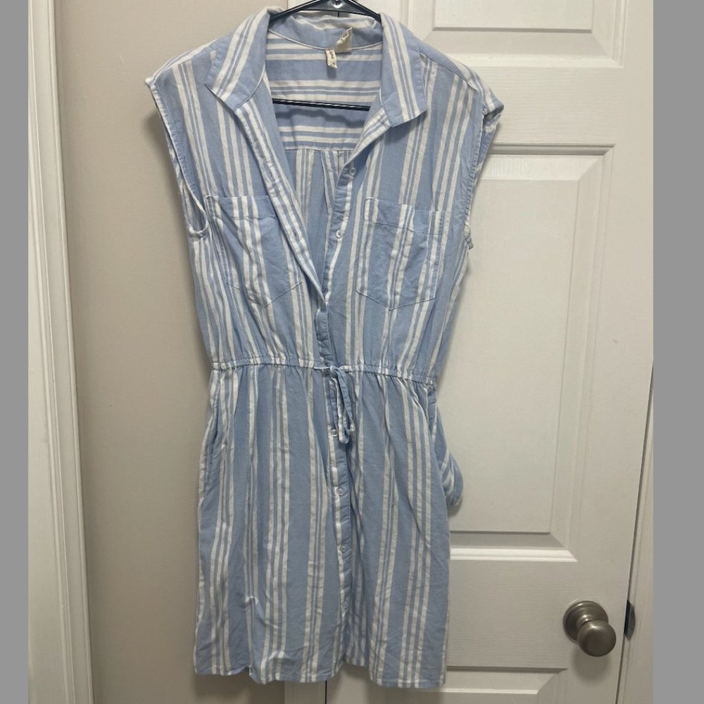 Japana Light Blue and White Button-Up Dress Size Medium